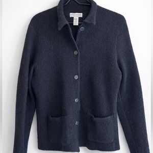 Evan Picone 100% Wool Charcoal Gray Button Front Sweater Jacket Women’s L